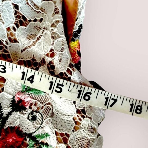 Badgley Mishka Womens Dress Sz 16 Belle Ivory Lace Red Floral Halter Sleeveless - Picture 14 of 16